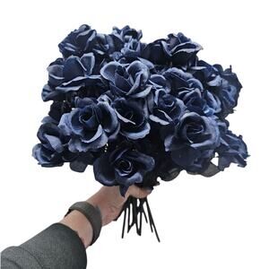 Navy Blue Peony, Dahlia and Rose Faux Flower Bush Lot
